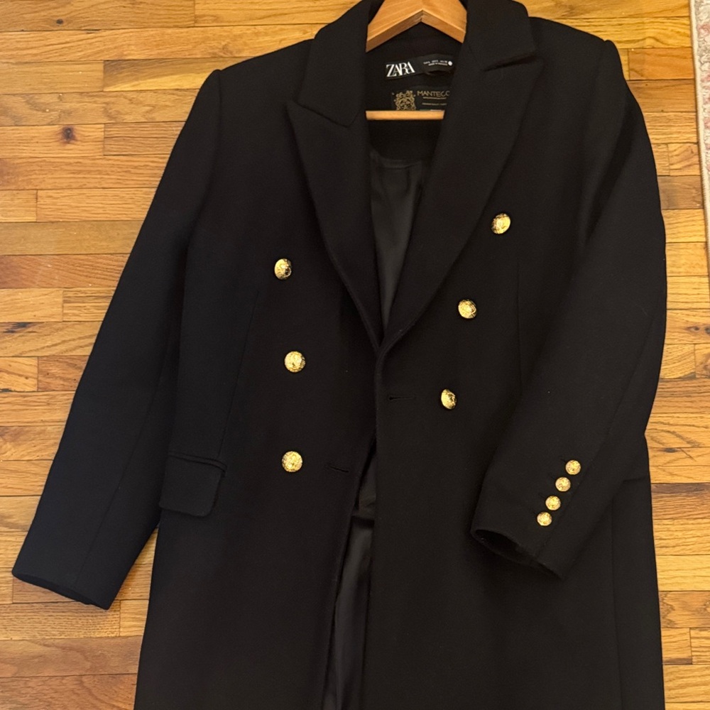 Zara Black Overcoat with Gold Accents - Picture 3 of 4